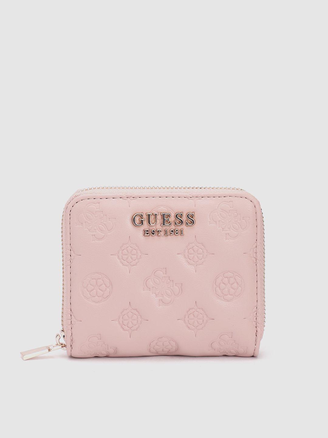 guess women brand logo textured zip around wallet