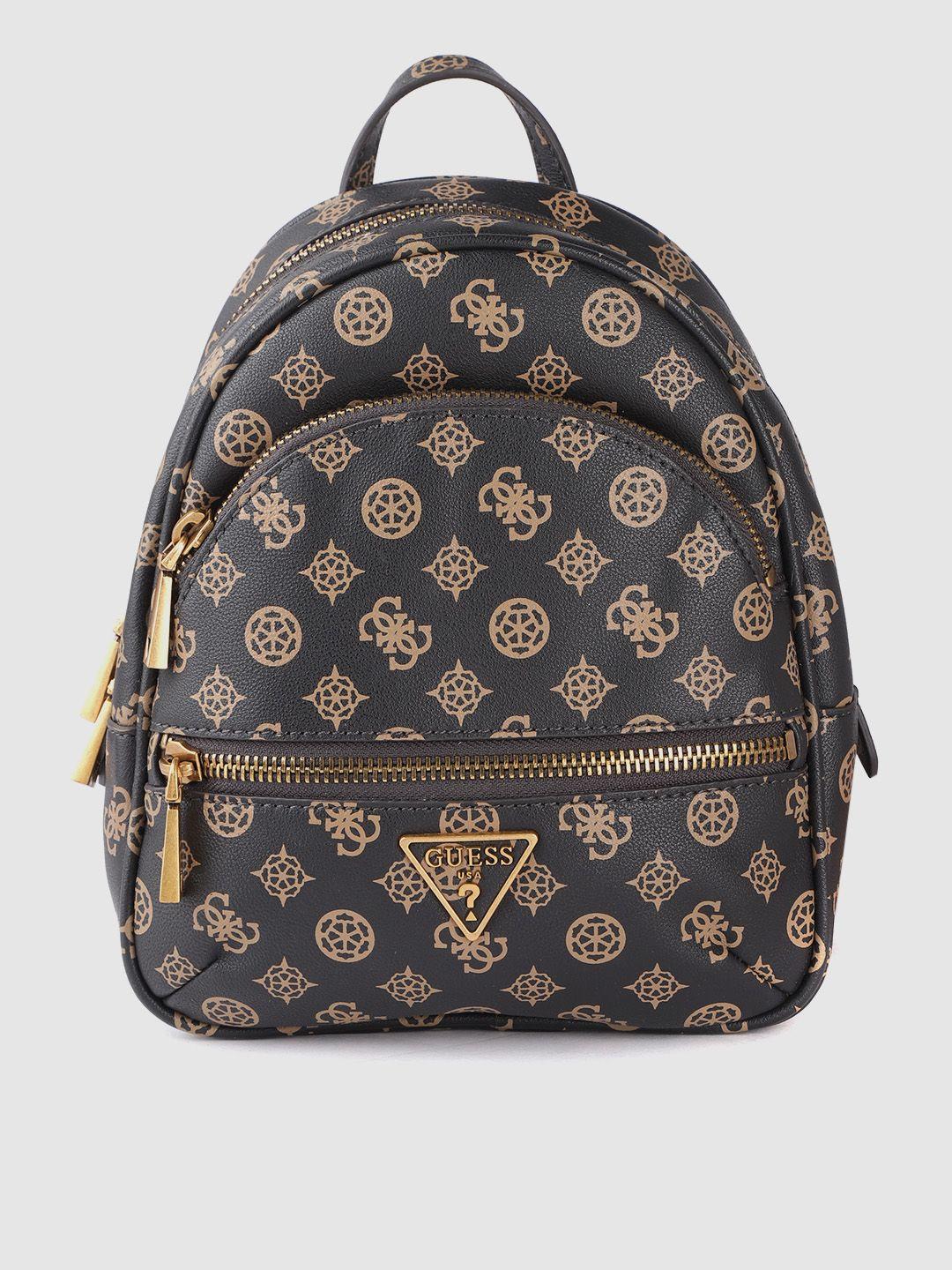 guess women coffee brown brand logo print backpack