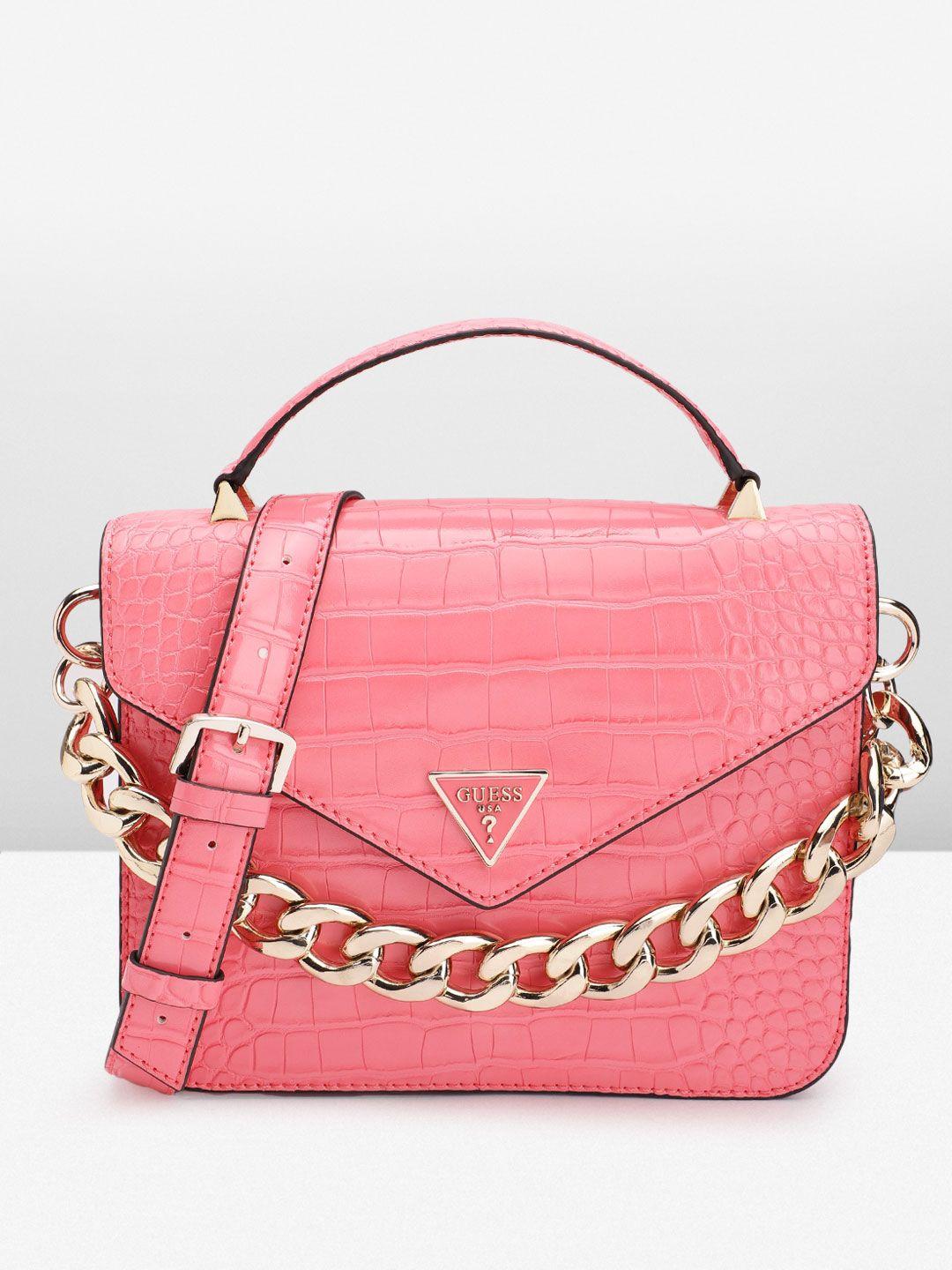 guess women croc textured chain detail structured envelope sling bag