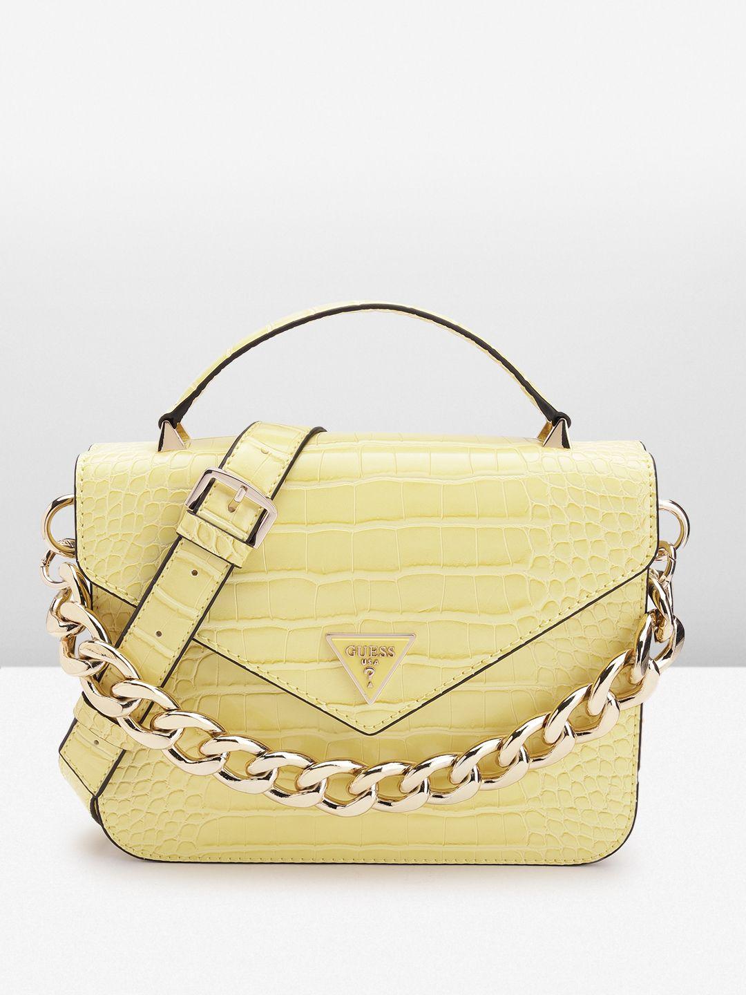 guess women croc textured structured handheld bag