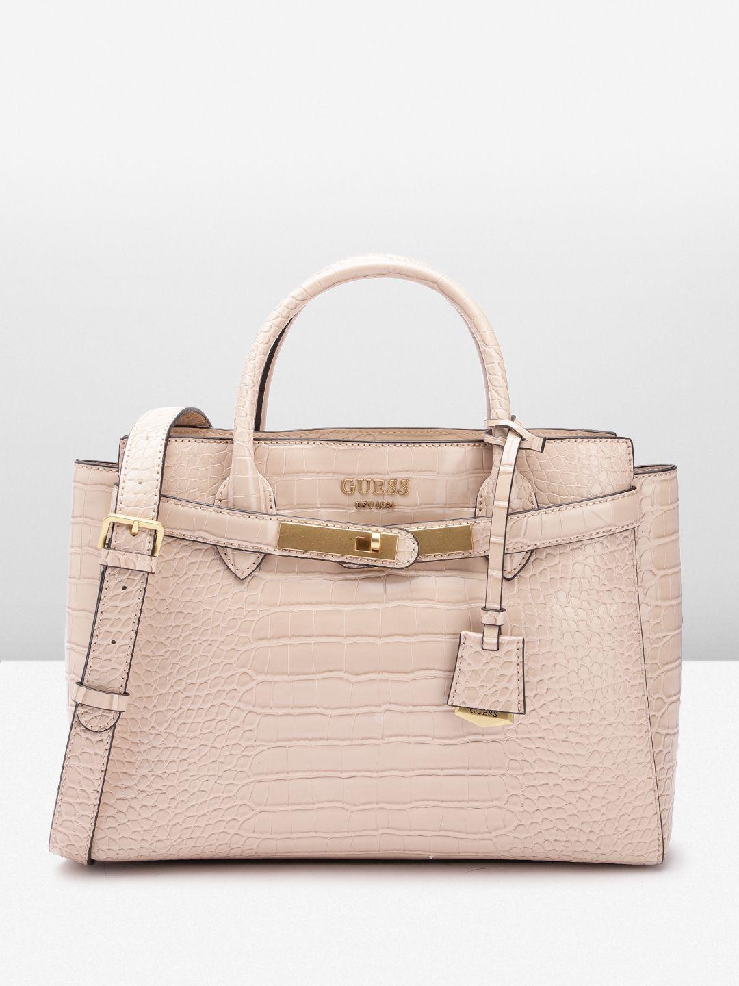 guess women croc textured structured handheld bag