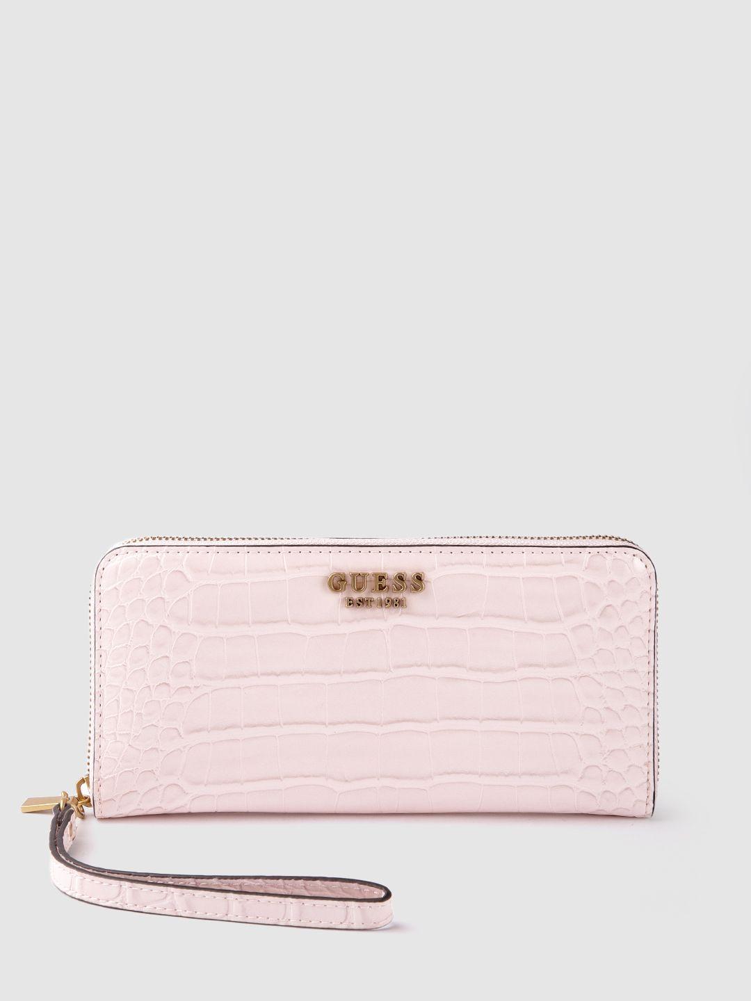 guess women croc-textured zip around wallet