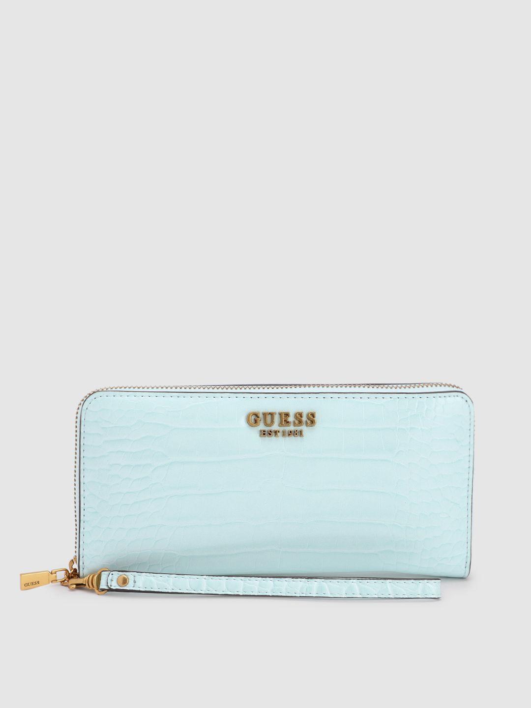 guess women croc textured zip around wallet