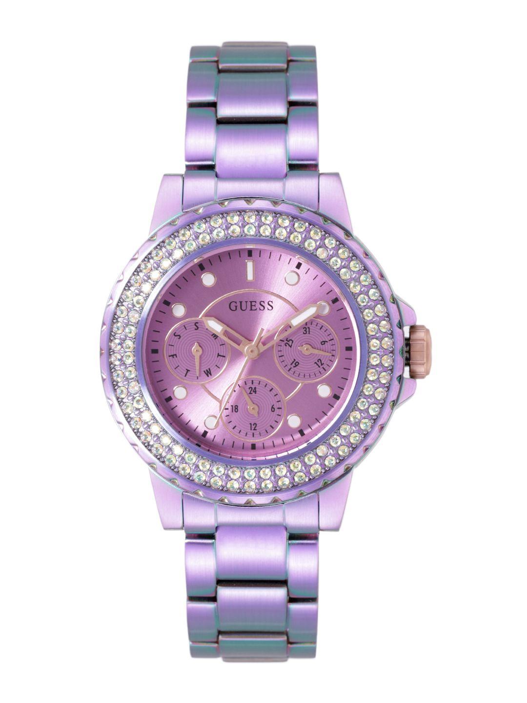 guess women crown jewel embellished dial analogue multi function watch gw0410l4