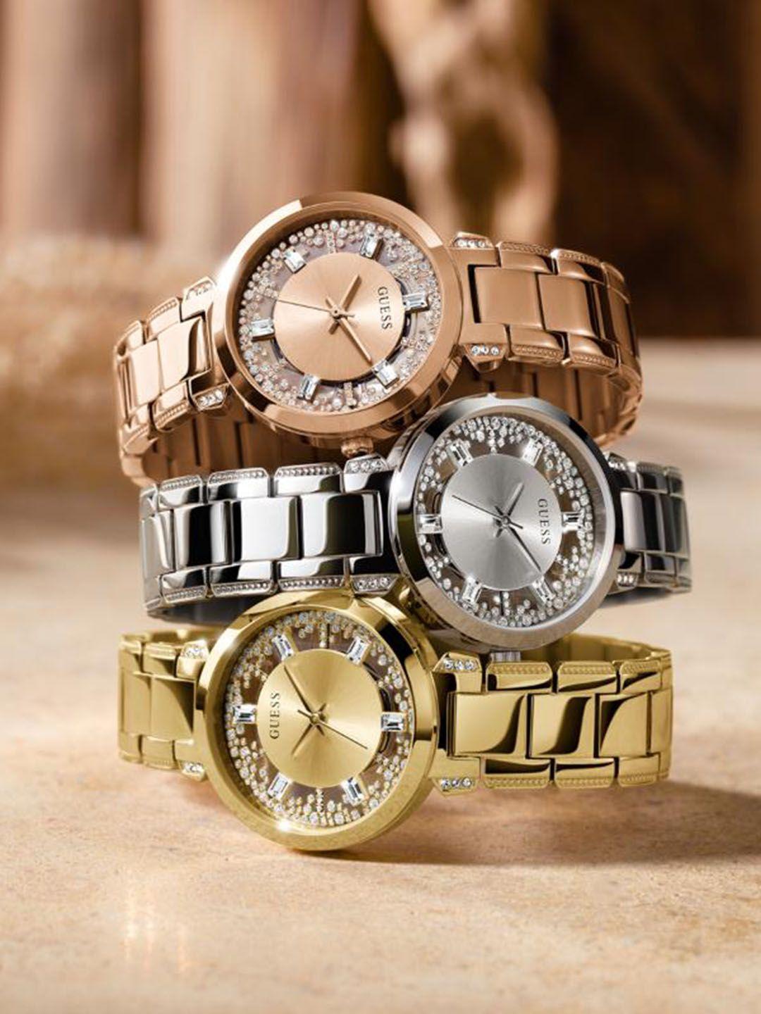 guess women embellished dial & bracelet style straps analogue watch gw0470l3