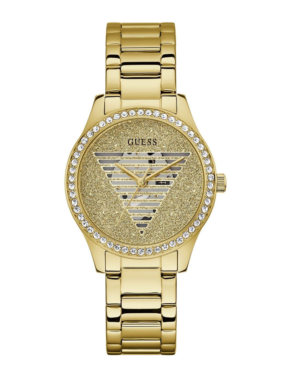 guess women embellished dial & stainless steel bracelet style analogue watch gw0605l2