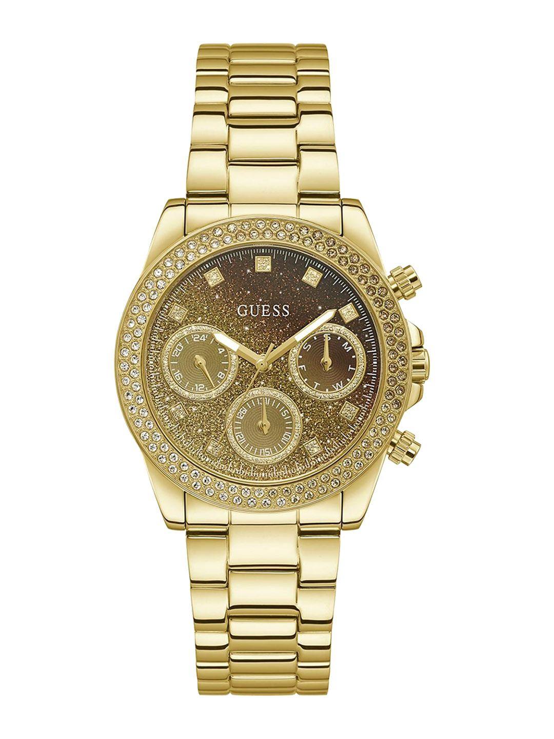 guess women embellished dial & stainless steel straps analogue chronograph watch gw0483l2