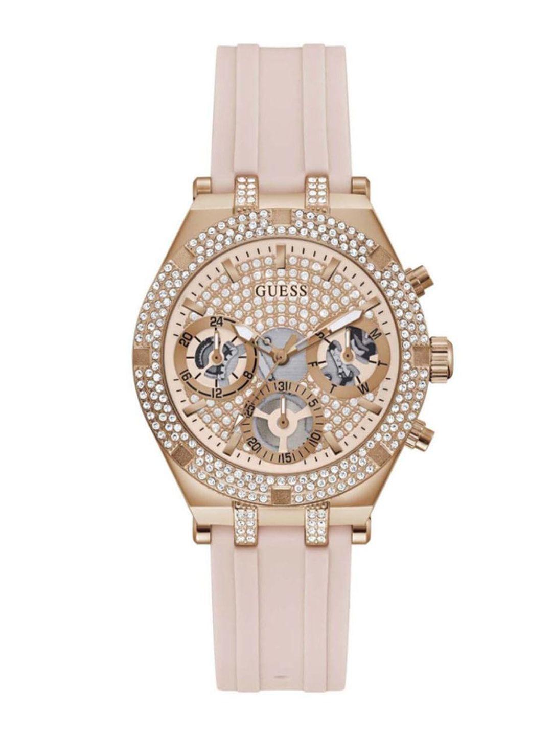 guess women embellished dial & straps analogue watch gw0407l3