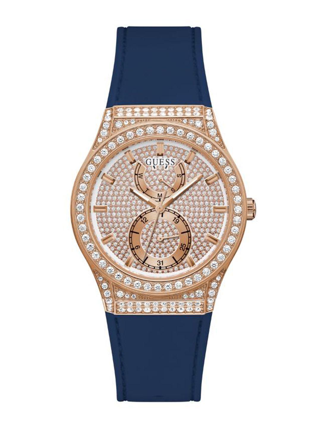 guess women embellished dial & straps analogue watch gw0439l4