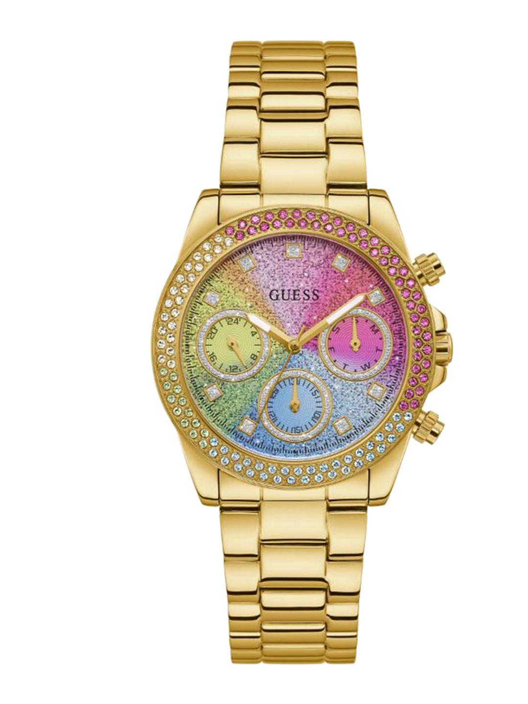 guess women embellished dial analogue watch gw0483l4-pink
