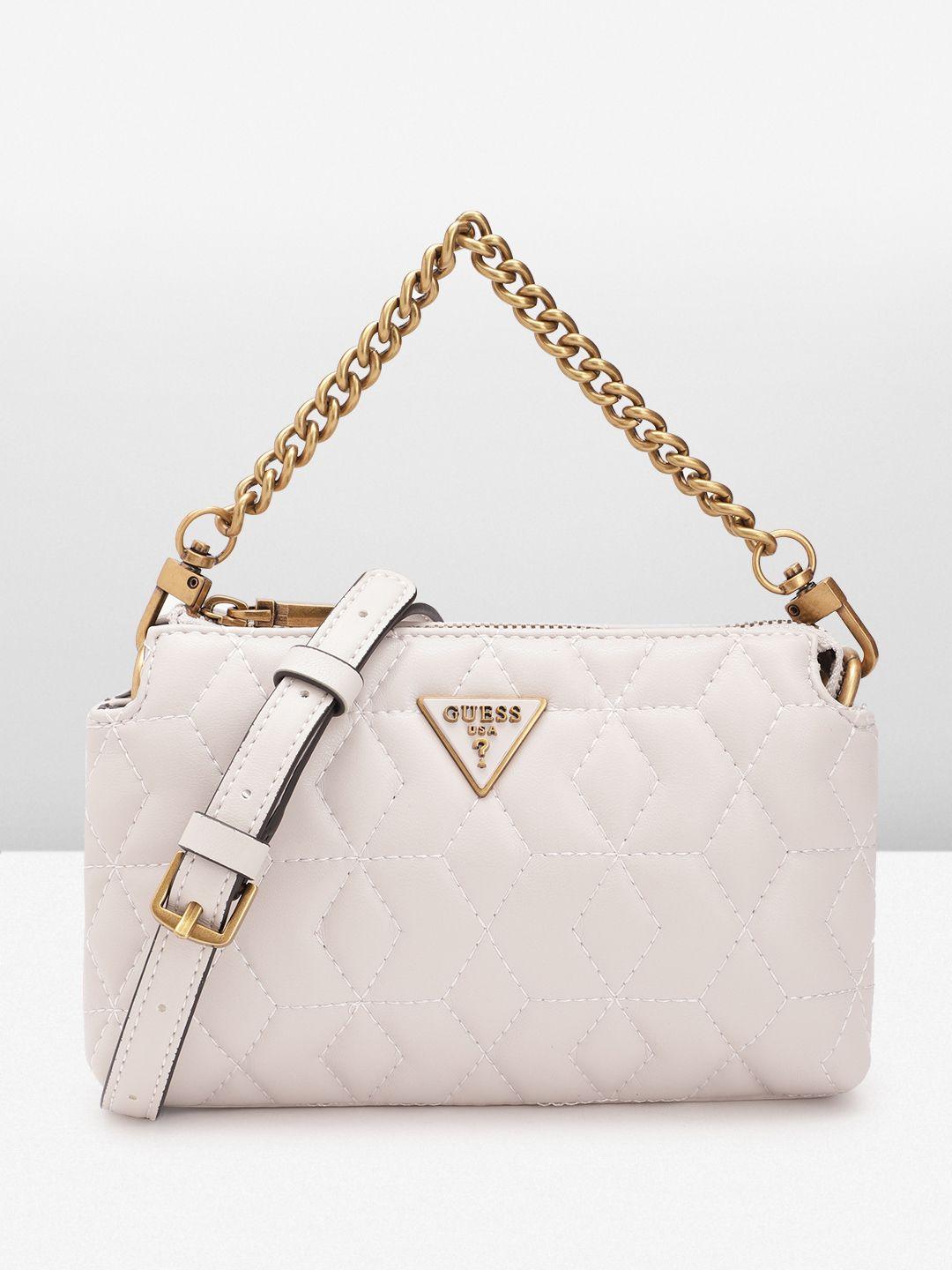 guess women geometric textured structured sling bag with quilted detail