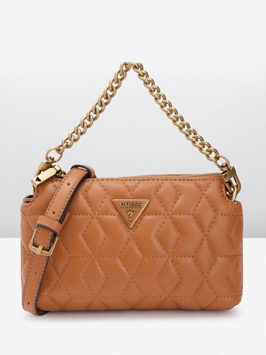 guess women geometric textured structured sling bag with quilted detail