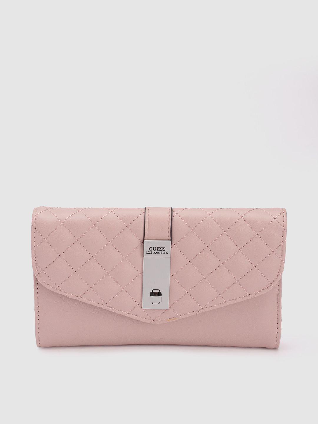 guess women geometric textured three fold wallet with quilted detail