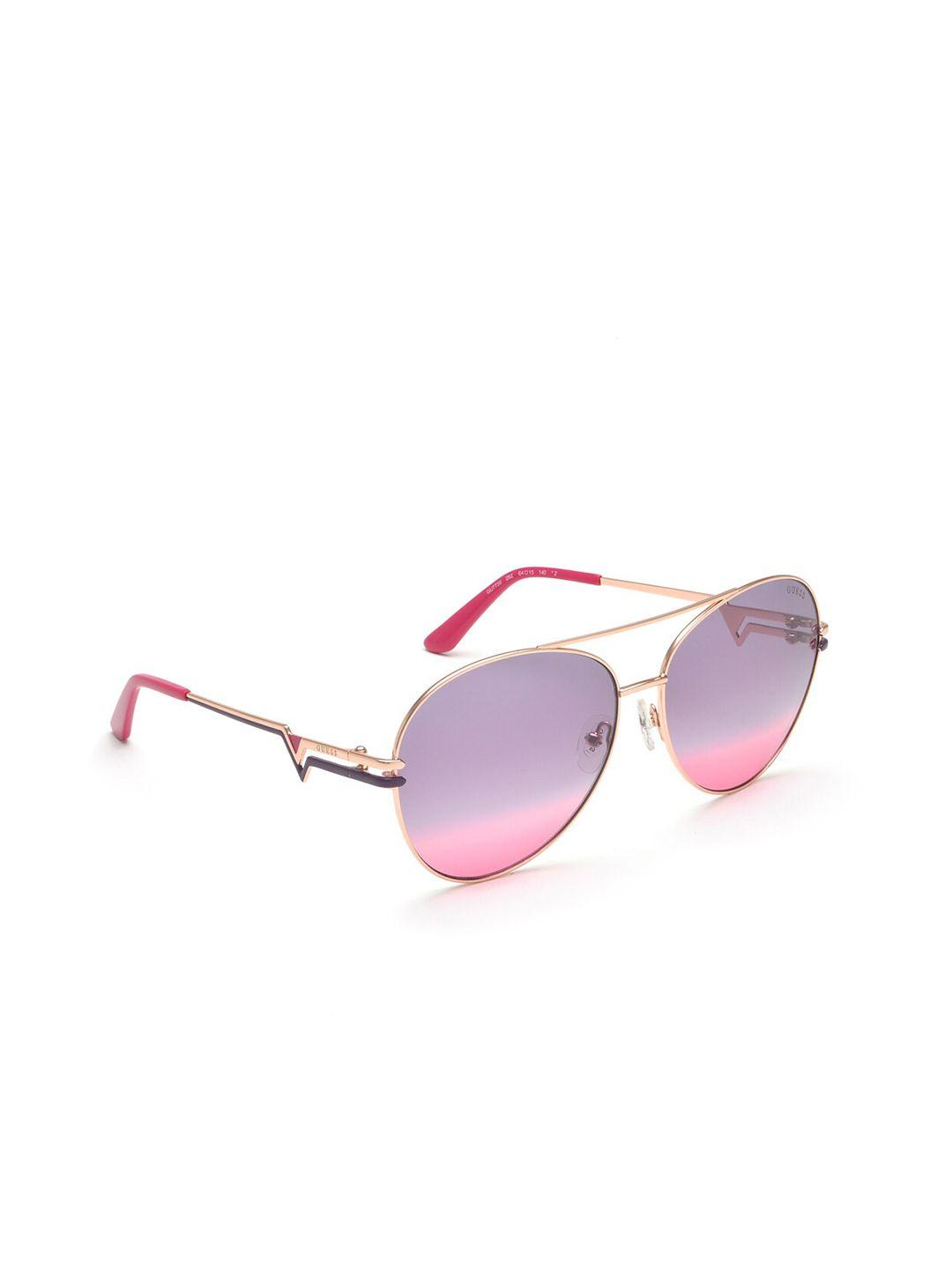 guess women pink lens & gold-toned full rim aviator sunglasses