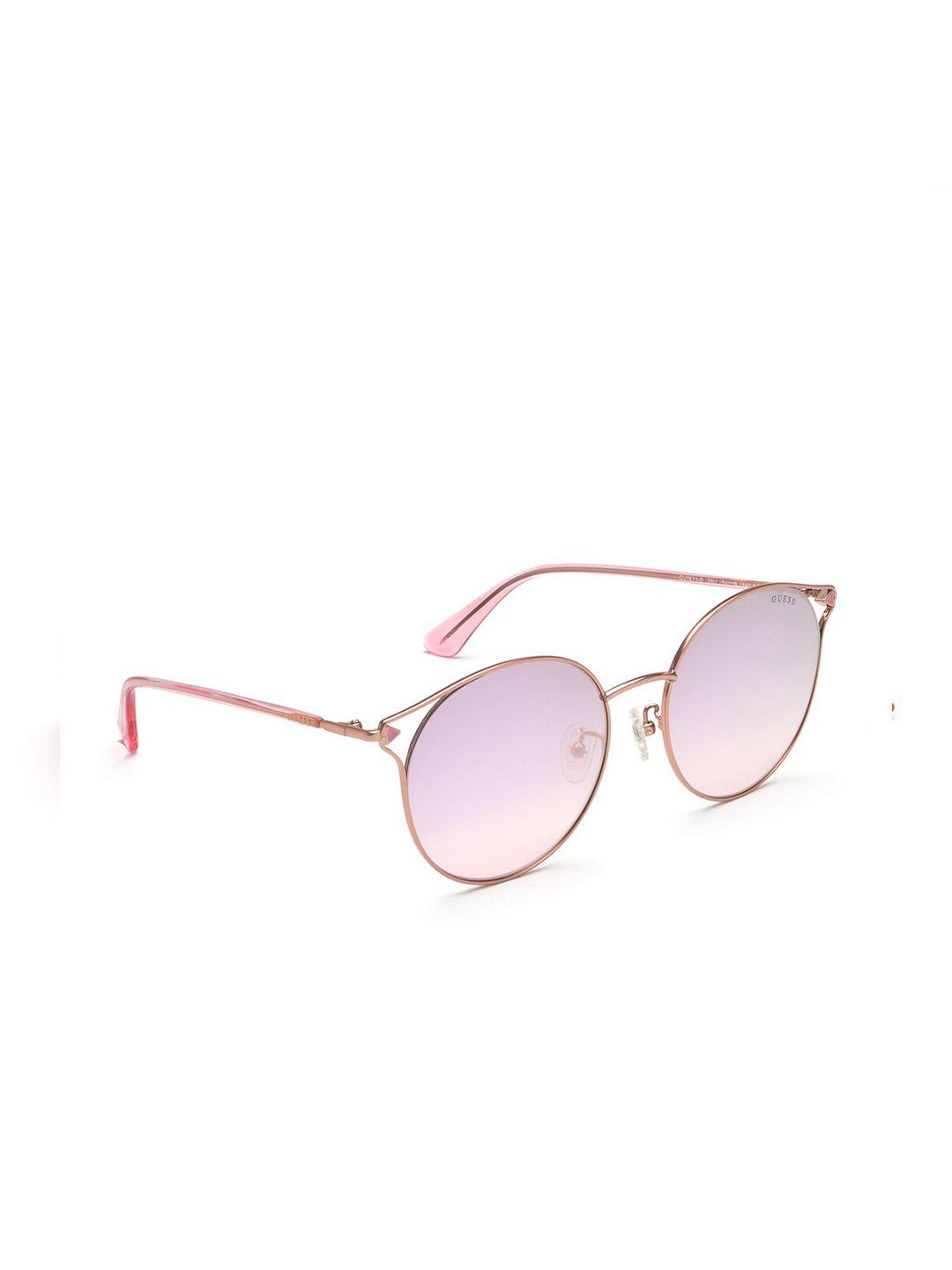 guess women pink lens & gold-toned round sunglasses with polarised lens gus7671