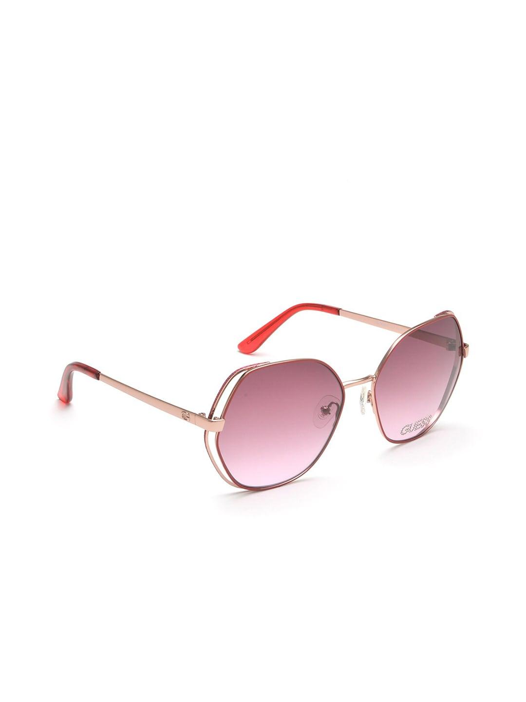 guess women pink lens & gold-toned round sunglasses