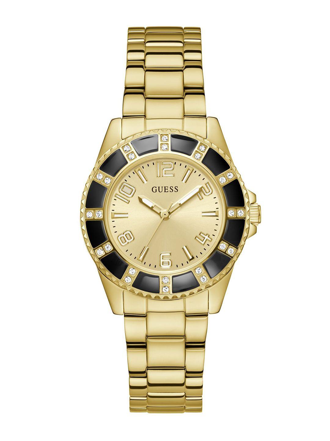 guess women textured dial & stainless steel straps analogue watch u1391l2m