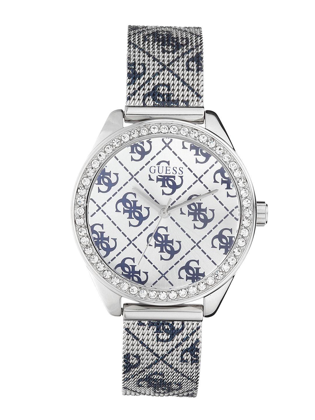 guess women white & blue analogue watch w1279l1