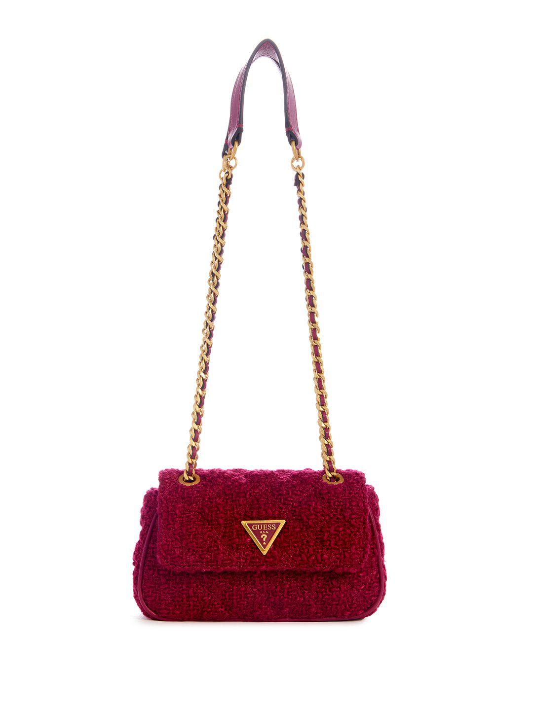 guess woven design structured shoulder bag with quilted detail