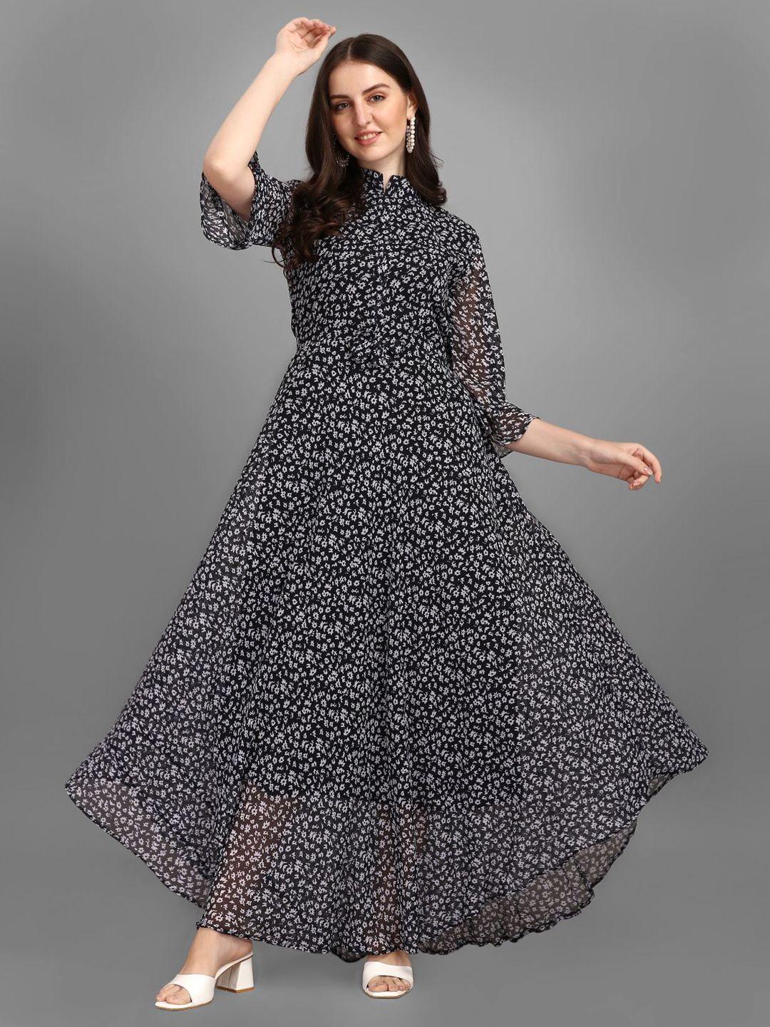 gufrina black floral georgette maxi dress