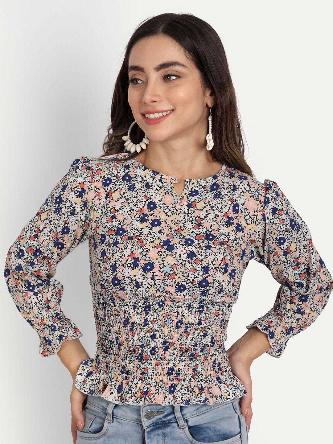 gufrina blue floral print crepe top