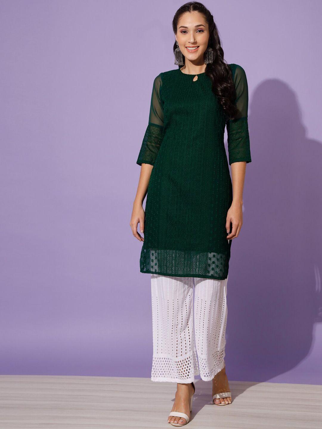gufrina floral embroidered panelled kurta with palazzos