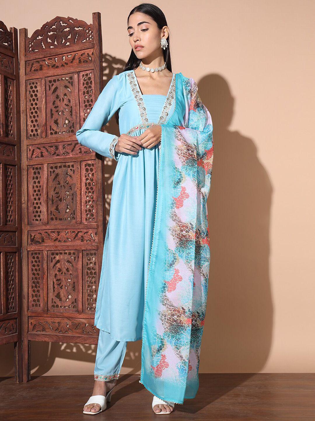 gufrina floral embroidered sequinned pure silk kurta with trouser & dupatta