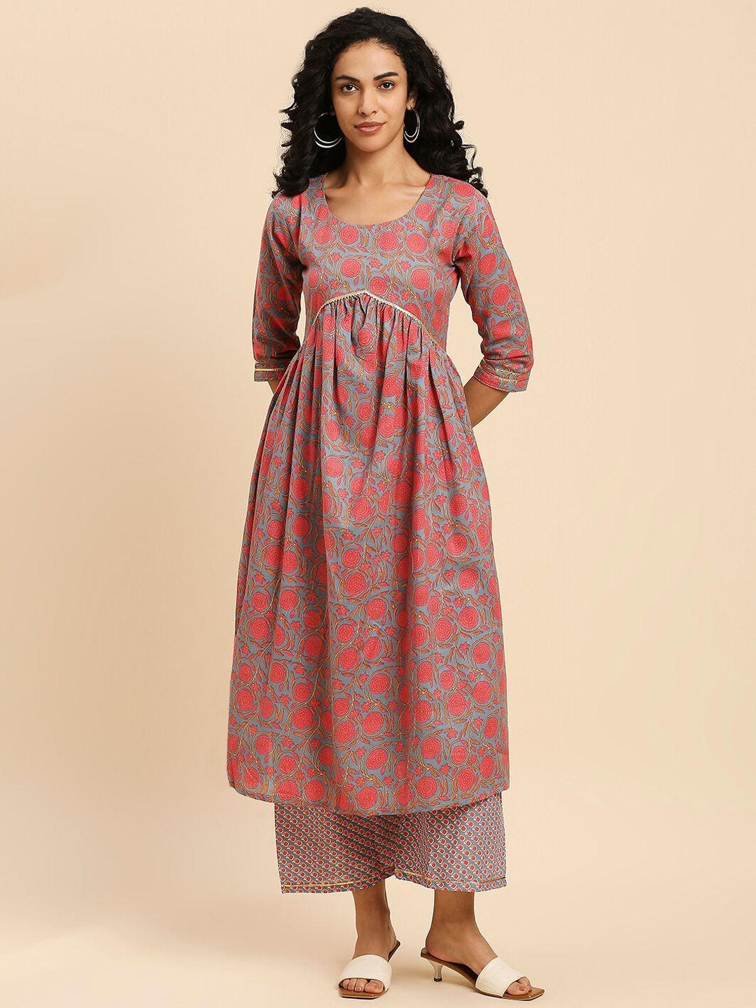 gufrina floral printed gotta patti detailed empire a-line kurta with palazzos