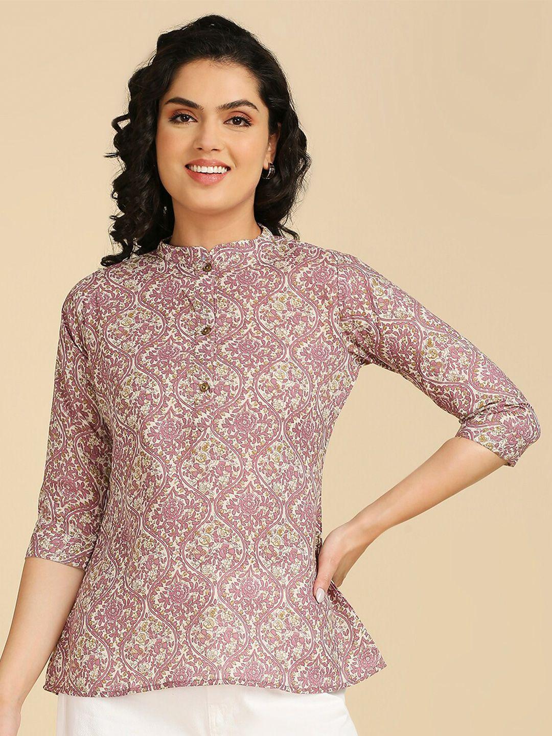 gufrina floral printed mandarin collar cotton shirt style top