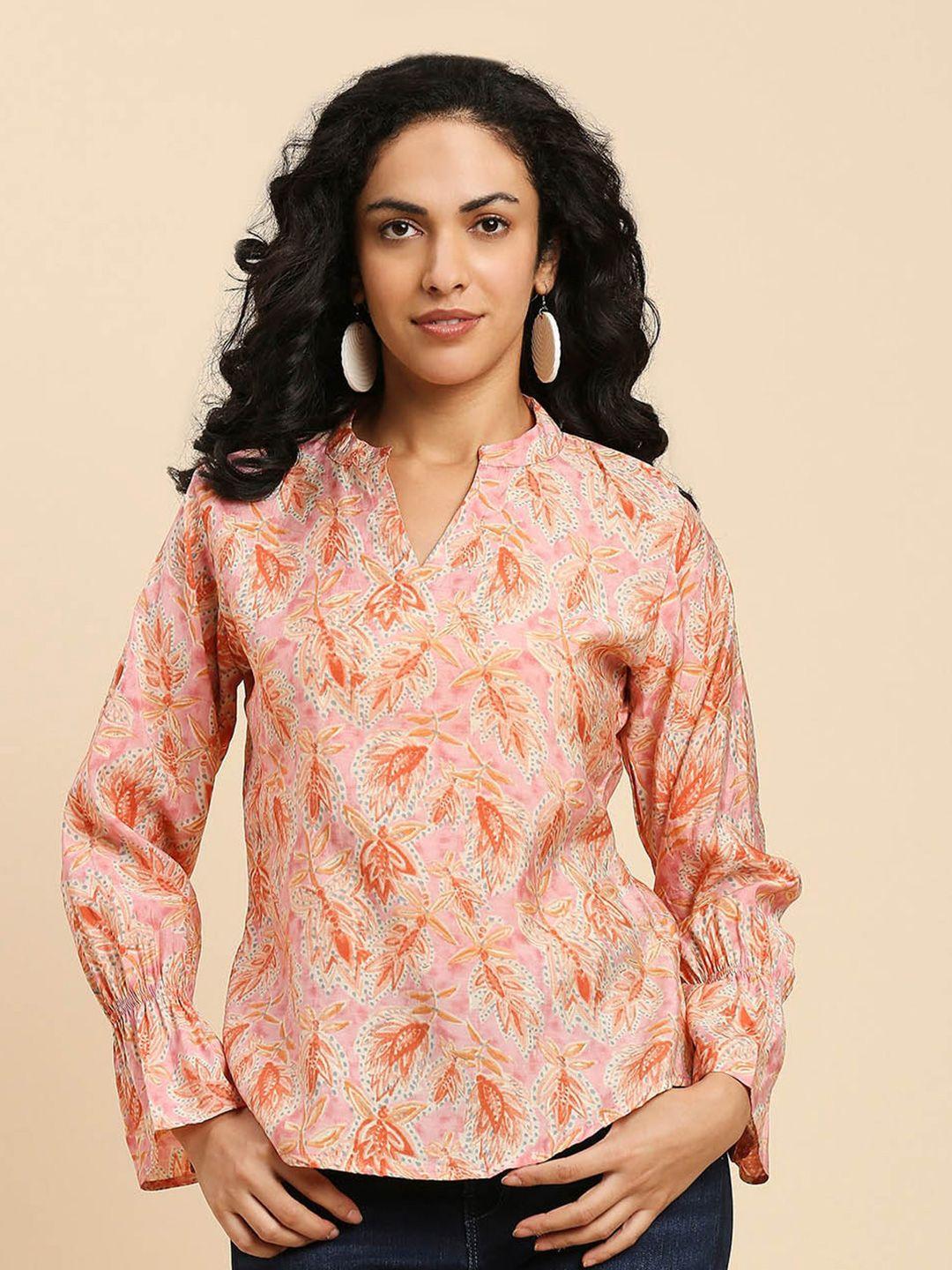 gufrina floral printed mandarin collar shirt style top
