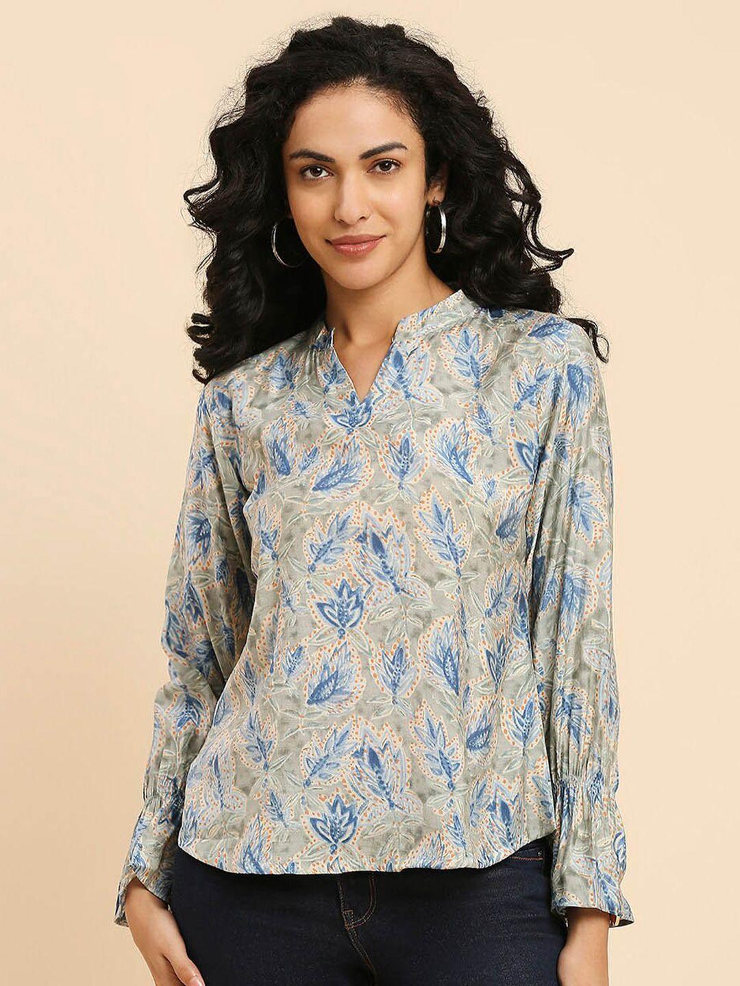 gufrina floral printed mandarin collar top