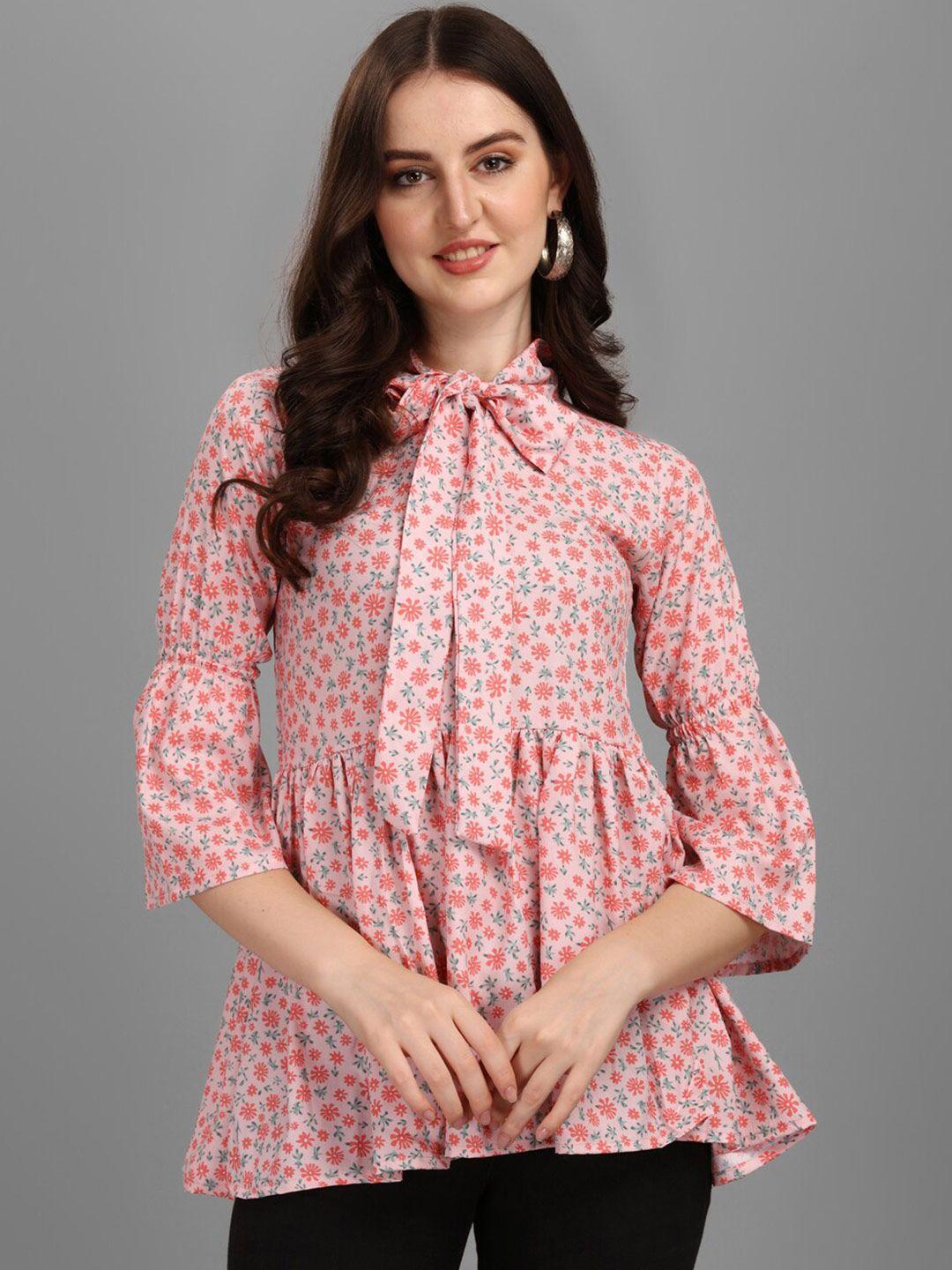 gufrina peach-coloured floral print tie-up neck crepe top