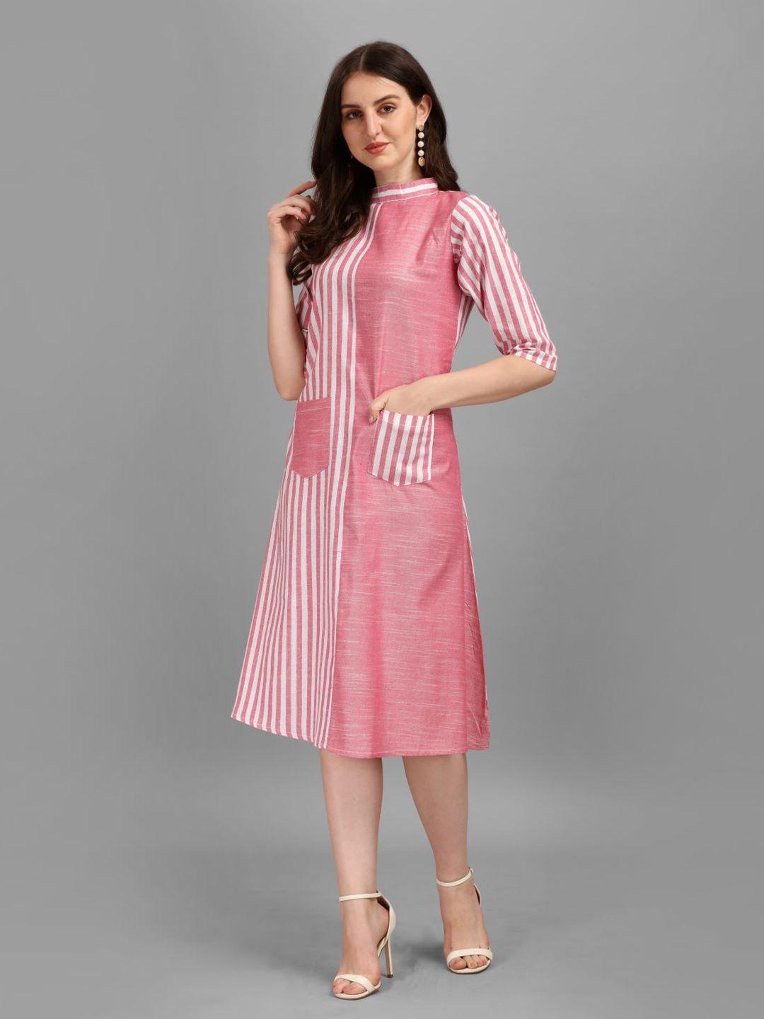 gufrina pink & white striped a-line midi cotton dress