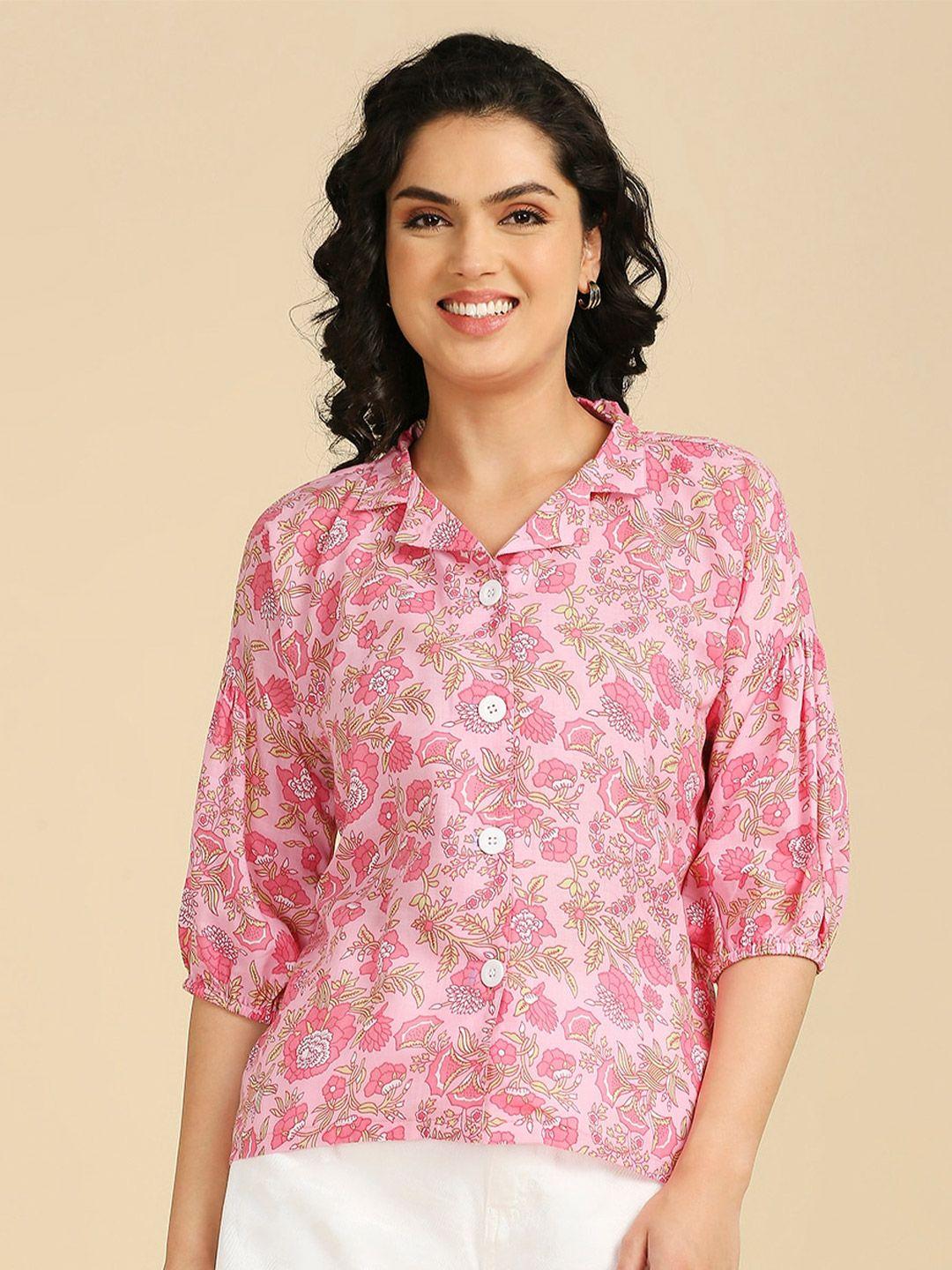 gufrina pink floral print cotton shirt style top