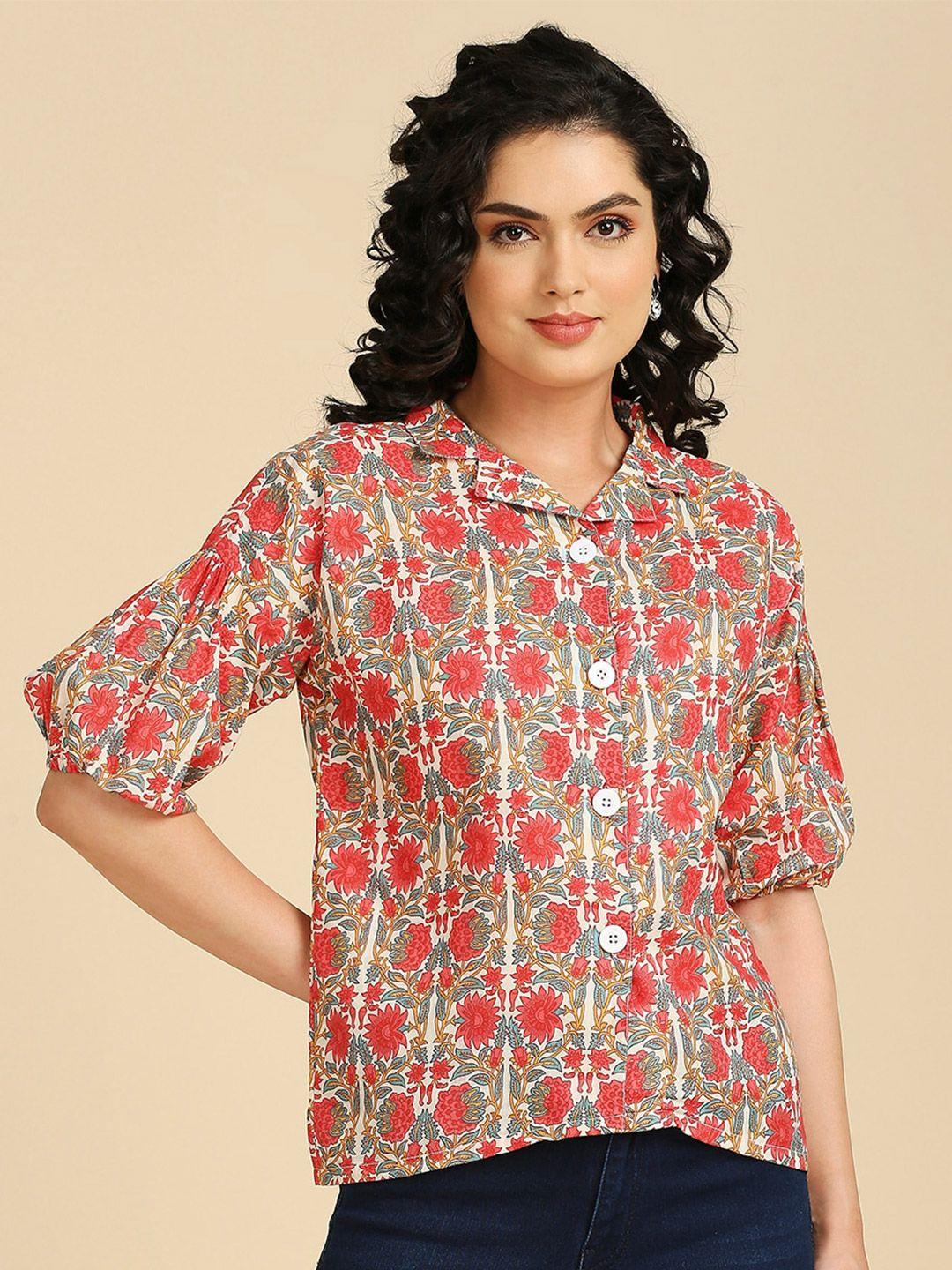 gufrina red floral print cotton shirt style top