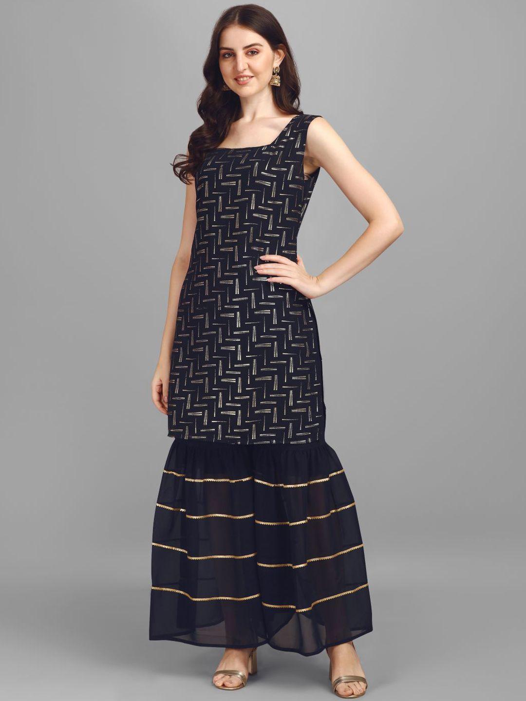 gufrina women blue printed kurta with sharara