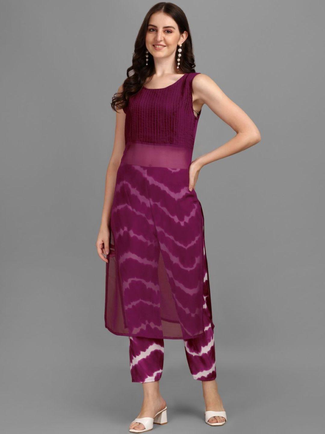 gufrina women burgundy leheriya kurta with trousers