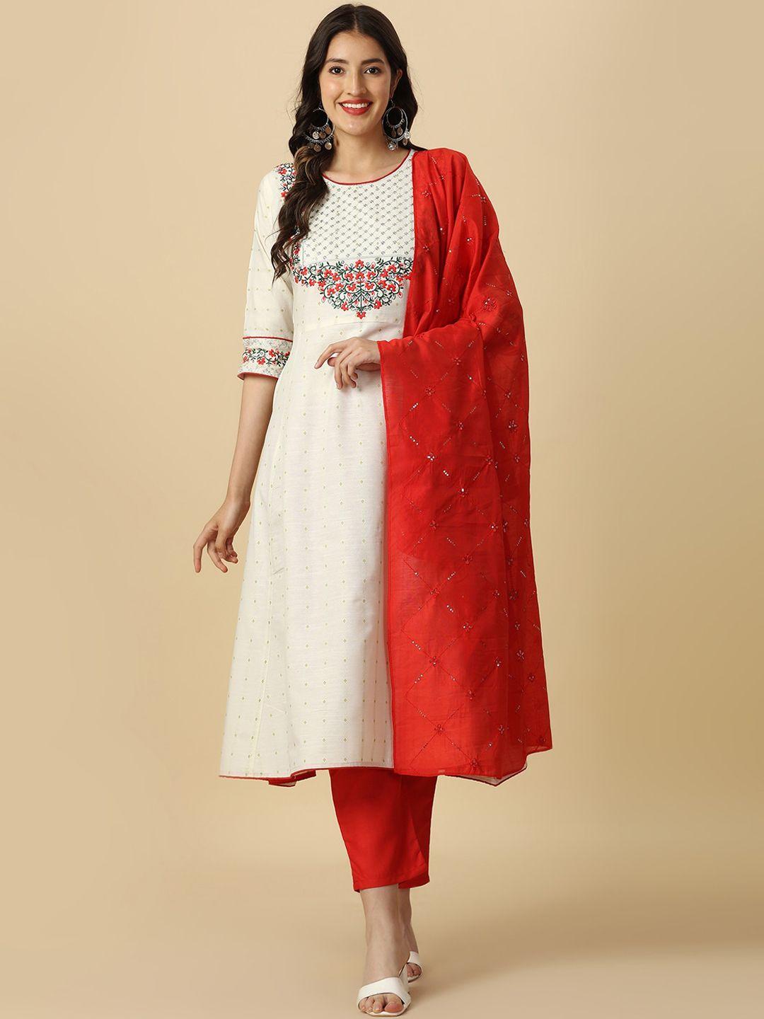 gufrina women ethnic motifs embroidered regular sequinned pure cotton kurta with trousers & with dupatta