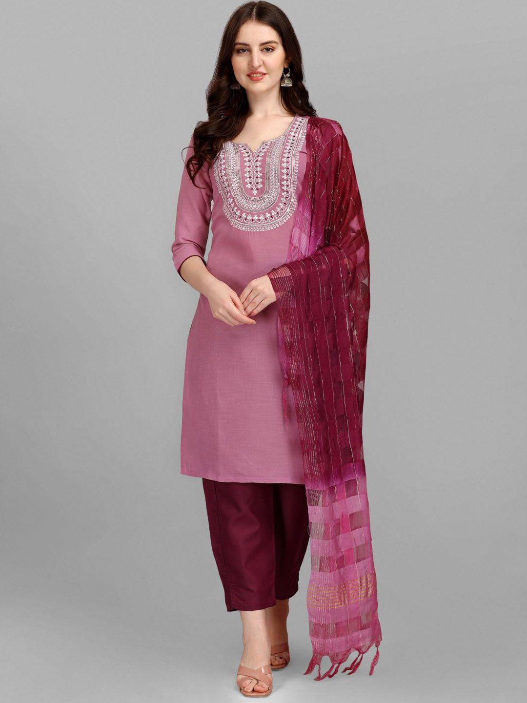 gufrina women ethnic motifs embroidered regular thread work kurta with trousers & with dupatta