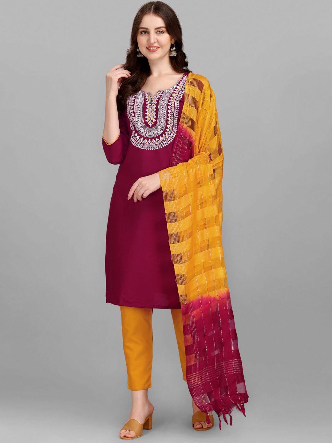 gufrina women ethnic motifs yoke design regular thread work kurta with trousers & with dupatta
