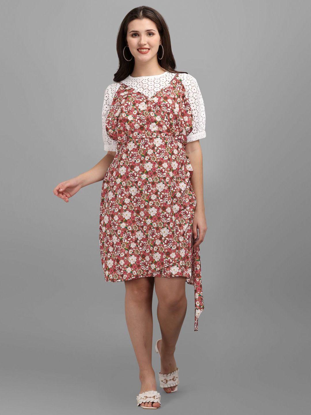 gufrina women peach-coloured & off-white floral crepe pinafore dress