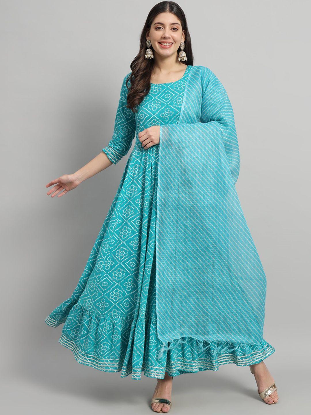 gujari bandhani printed gotta patti cotton anarkali kurta with dupatta