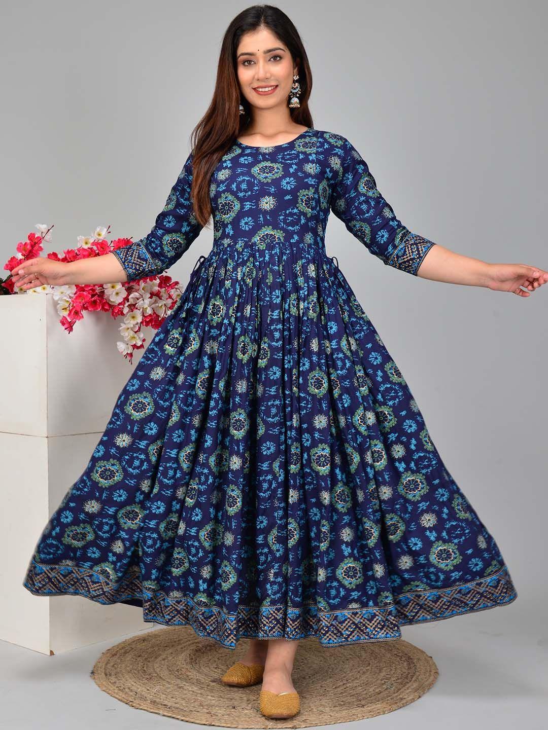 gujari floral printed round neck three-quarter sleeves anarkali kurta