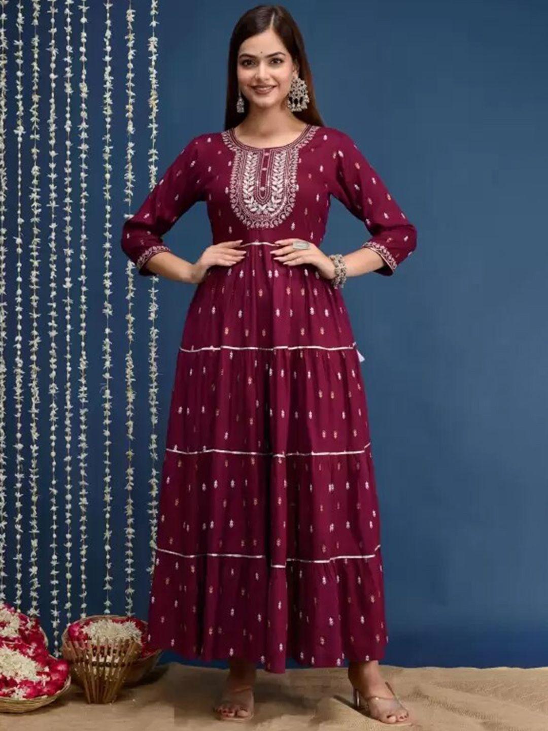 gujari women ethnic motifs printed flared sleeves thread work anarkali kurta