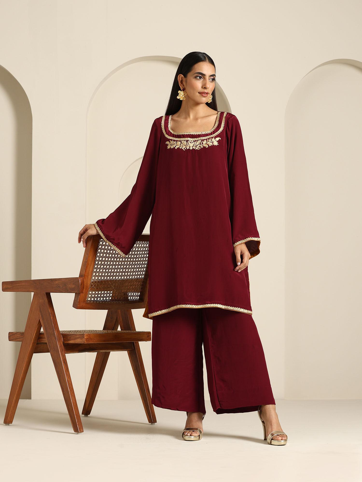 gul maroon crepe co ord (set of 2)