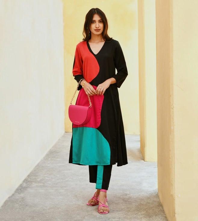 gulaal black valentino fusion patchwork kurta with pant