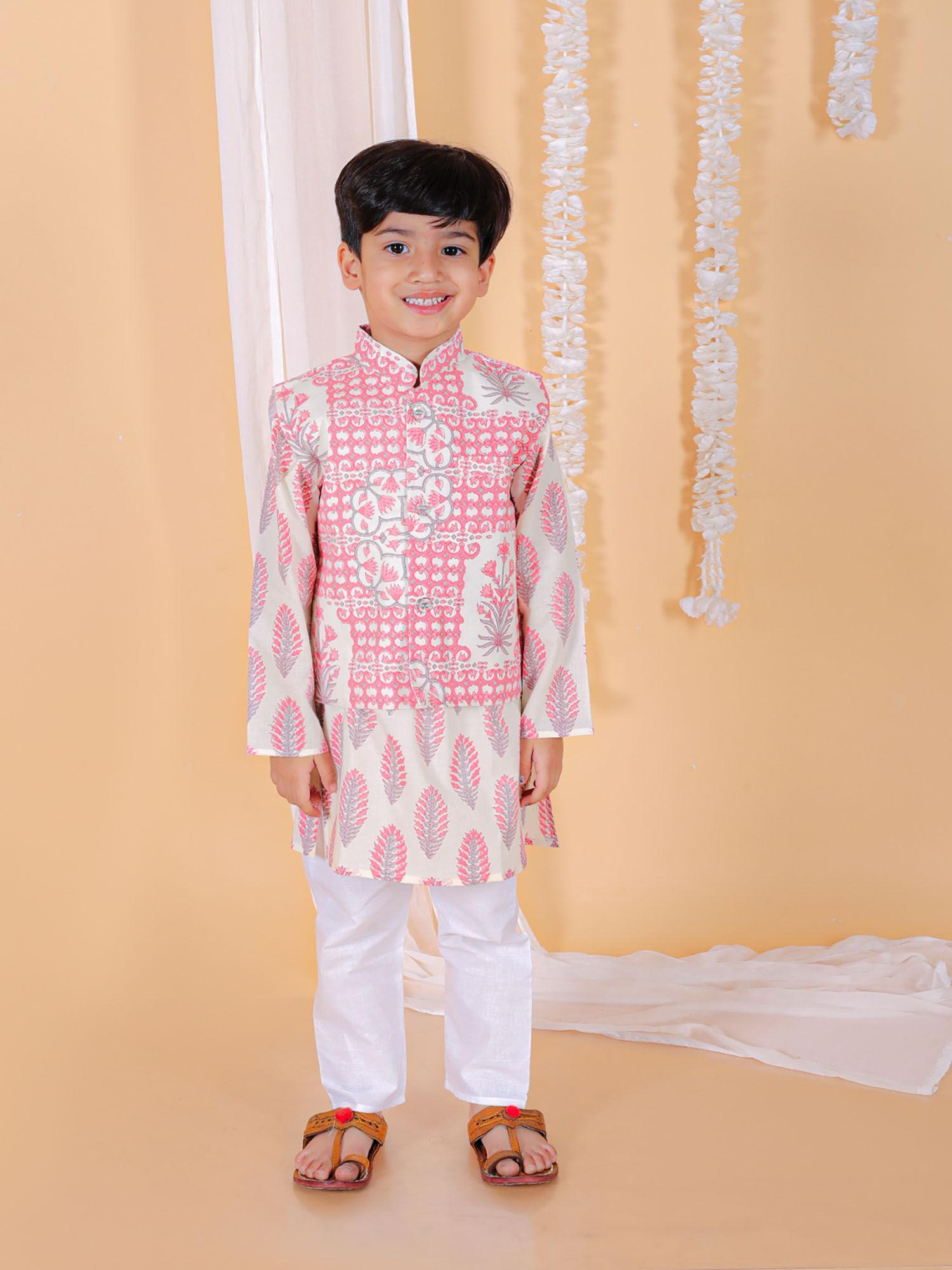 gulaal boys floral print jacket and kurta pajama (set of 3)
