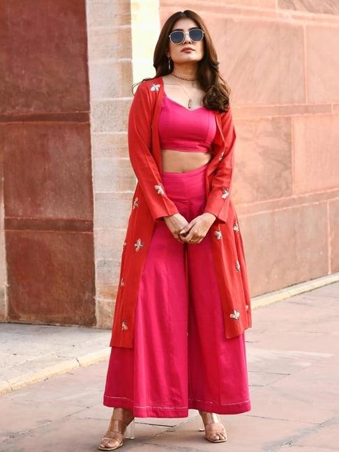 gulaal pink ashi embroidered shrug with inner and pant
