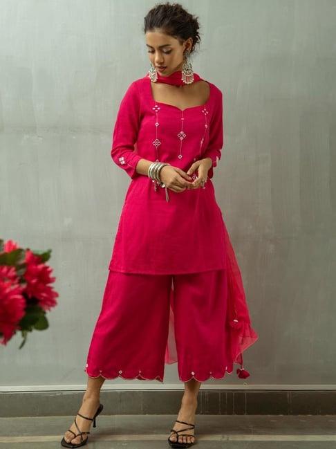 gulaal pink gulabo modini mirror work kurta with palazzo and dupatta