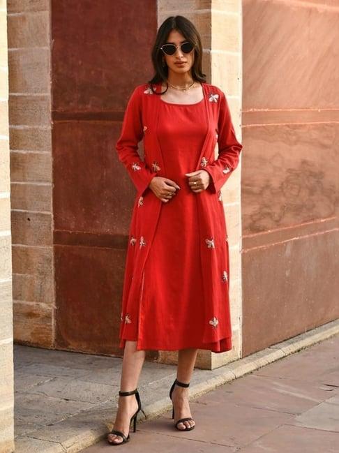 gulaal red reva bug embroidered cover-up jacket